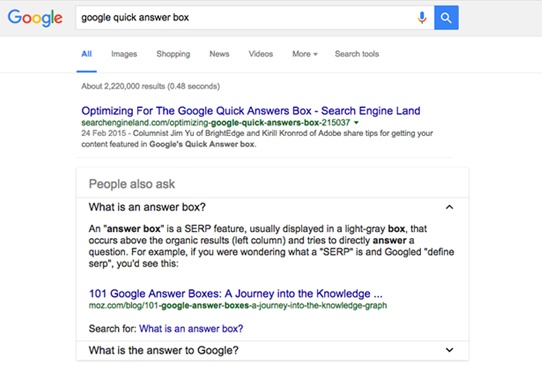 Google Quick Answer Box