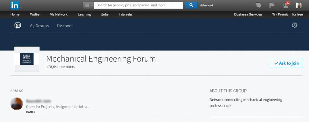 Engineering group example on LinkedIn